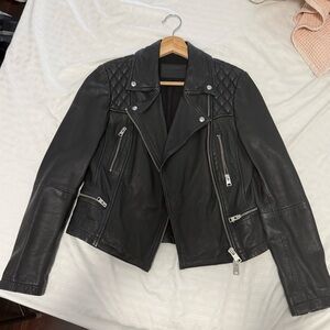 All Saints Quilted Black Leather Catch Biker Jacket